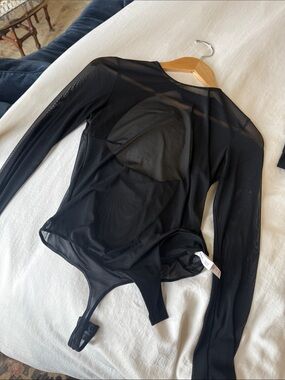 Auden Black Sheer Long-Sleeve Bodysuit